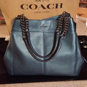 Coach Metallic Blue Leather Lexi Bag